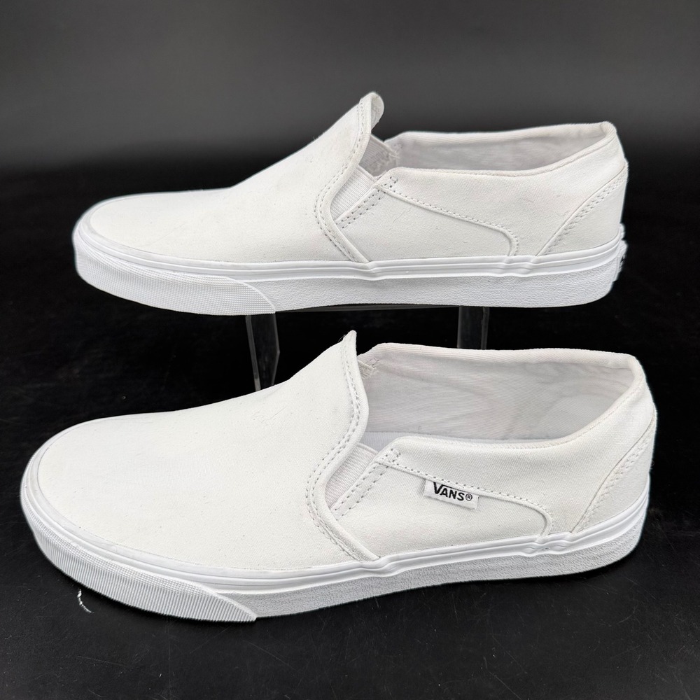 Vans Classic Slip On White Canvas Sneakers Shoes Womens 10 Low Top 721356